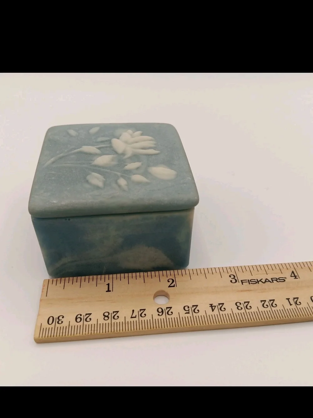1970's Blue Floral Incolay Jewelry Trinket Box